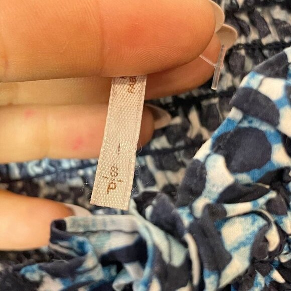 Free People Abstract Print Off Shoulder Smocked Mini Dress Blue Small Tie Neck - Picture 3 of 8